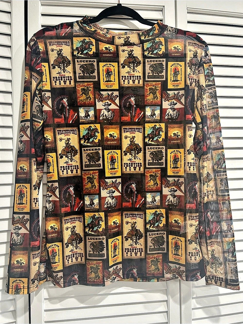 Lucky & Blessed Vintage Rodeo Poster Print Western Mesh Top Medium